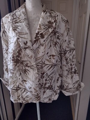 KIRSTEN KROG DESIGN  SHORT DRESSY JACKET.  IVORY/BROWN FLORAL. FIT UK 20-22. - Image 1 of 4