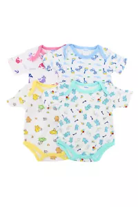 4 pagliaccetti bambino body tuta manica corta stampa tinta unita taglia 3-6 M 6-9 M 9-12 M - Foto 1 di 10