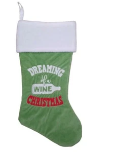Medias de Navidad Holiday Time DREAMING OF A WINE NAVIDAD - 19" verde nuevo con etiquetas - Imagen 1 de 1