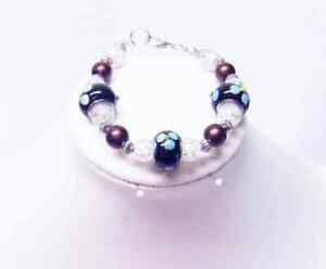 Black/Blue Big Hole Glass Bead Bracelet