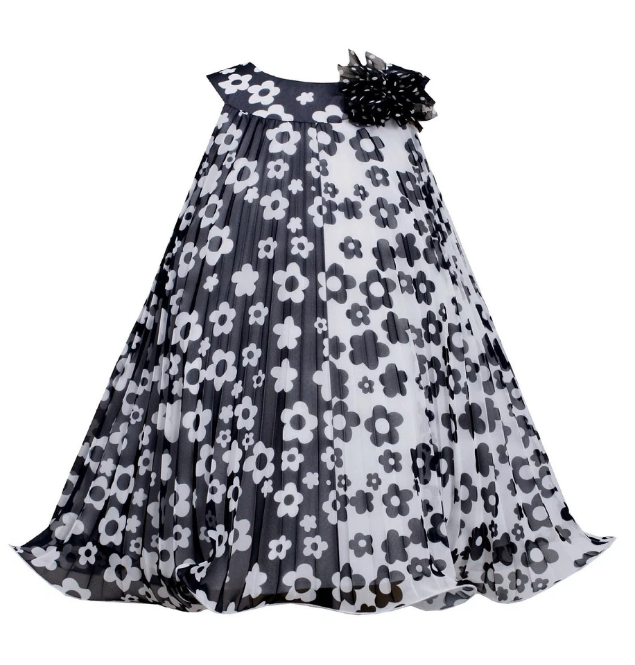 Nuevo Vestido para Niñas Bonnie Jean 3T Negro Blanco Flor Plisado Ropa Otoño Vacaciones Foto 1 de 1