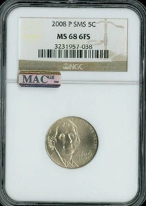 2008 P JEFFERSON NICKEL NGC MS68 FS SMS PQ 2ND FINEST MAC SPOTLESS  3 FINER . - Picture 1 of 2