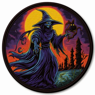 Witch Patch Iron-on Applique Halloween Costume Badge Pumpkin Flying Broom Bat - Image 1 of 4