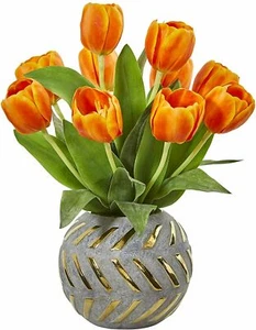 Nearly Natural Tulip Artificial Arrangement in Decorative Vase (NIB) - Picture 1 of 1