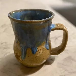 Handmade Pottery mug Glaze Dipped ACEY POTTERY blue tan new Artist Signed - Picture 1 of 10