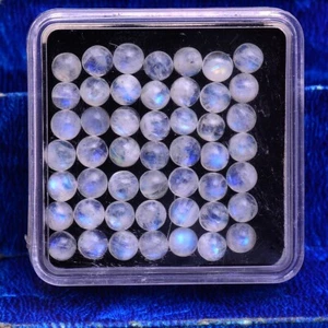 49 Pcs Natural Blue Fire Moonstone 4mm Round Cabochon Gemstones Wholesale Lot - Picture 1 of 4