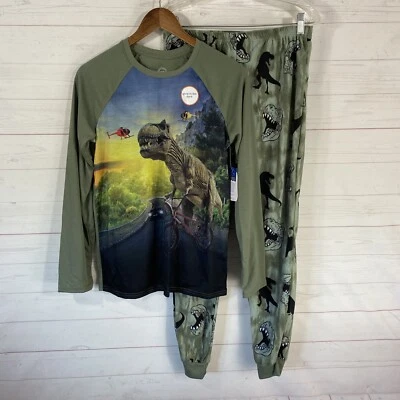 Wonder Nation Boys Dinosaur Glow in the Dark Pajama Set Fleece Bottoms Sz 18/2XL - Image 1 of 4