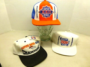 Denver Broncos Super Bowl Hat Lot o 3  XXII XXIV & XXXII Embroidered Snapback VG