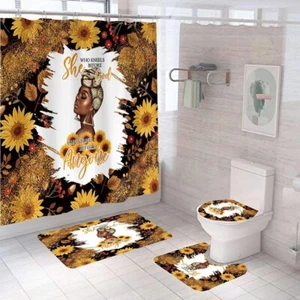 Sunflower Afrocentric Bathroom Set - Shower Curtain & Rugs, Inspirational Design - Picture 1 of 1
