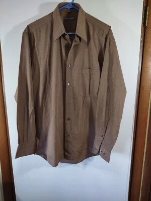 Mondo di Marco Italy Men's Button Front Long Sleeve Shirt, Brown, Sz 16-41/34-35 - Imagem 1 de 4