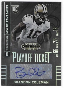 2014 PANINI-CONTENDERS BRANDON COLEMAN PLAYOFF TICKET AUTO RC #107 SAINTS /199 - Picture 1 of 2