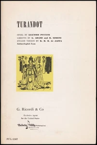 Turandot: Lyric Drama in Three Acts and Five Scenes - Picture 1 of 2