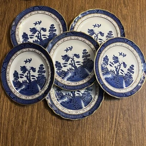 Set 6 Booths Real Old Willow The Majestic Collection Bread Plates 7” Blue Gold - Picture 1 of 9