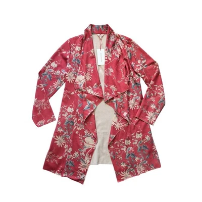 NUEVO CON ETIQUETAS Anthropologie Solitaire Chaqueta Cárdigan Frente Abierto M Rojo Floral Imitación Gamuza Foto 1 de 4