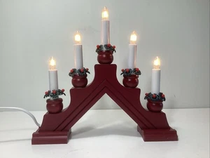Candelabro Ponte Svedese Legno Dipinto Rosso 5 Luci Candela Natale 120v - Foto 1 di 7