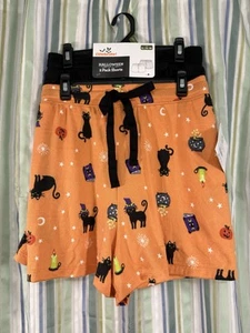 Halloween Spooky 2 Pair Black & Orange Women's Pajama Sleep Lounge Shorts NWT XL - Picture 1 of 4