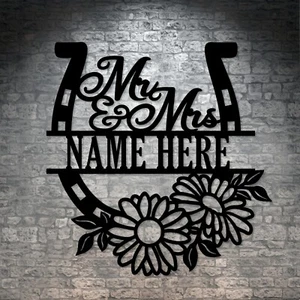Personalized Horse Theme Wedding Name Metal Sign. Custom Mr & Mrs Wall Decor - Picture 1 of 7