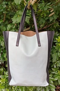 Whistles Real Leather City Tote Bag Mint Green & Navy. Very Good Clean Condition - Picture 1 of 8