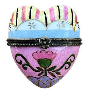 Multicolor ceramic heart-shaped hinged trinket box 3”x 2.5” - Picture 1 of 8