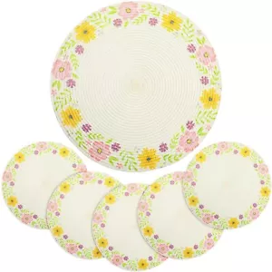 6 Pcs Floral Round Woven Placemats 15 Inches Summer Colorful Flowers Table Ma... - Picture 1 of 6