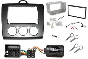Kit adaptador de control de tallo de dirección doble Din Facia plateado para Ford Focus 07-11 - Imagen 1 de 1
