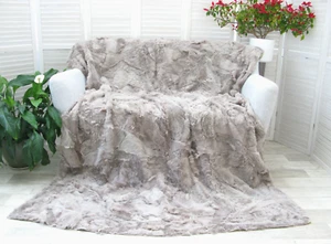 BEIGE TOSKANA LAMMFELL SCHAFFELL WERFEN LUXUS WEICHE PATCHWORKDECKE BT27 - Bild 1 von 13