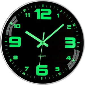 12”/30cm Round Luminous Quartz Wall Clock Silent Non Ticking Glow In the Dark #2 - Picture 1 of 8