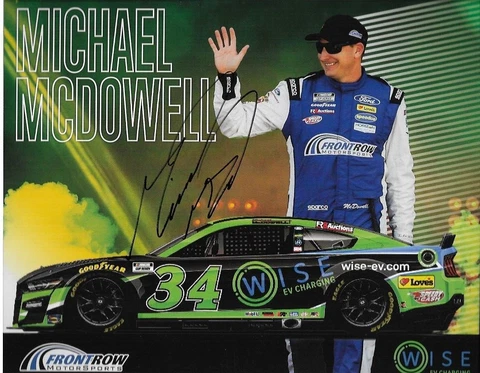 SIGNED 2022 MICHAEL MCDOWELL "WISE EV CHARGING” #34 NASCAR CUP SERIES POSTCARD Cover