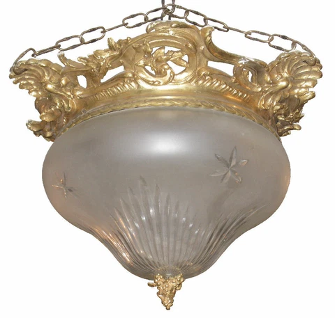 Louis XVI Style Gilt Bronze & Etched Crystal Coupe Chandelier Cover