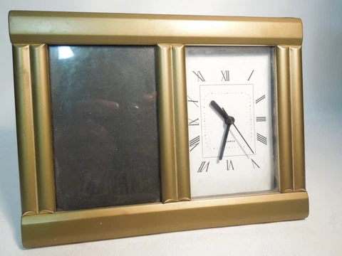 Elysees Quartz Clock with Photo Frame Metal & Glass 8" x 6" Shelf / Mantel Cover