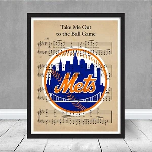 Framed New York Mets Logo Take Me Out to Ball Game Sheet Music Print Art Gift - Picture 1 of 3