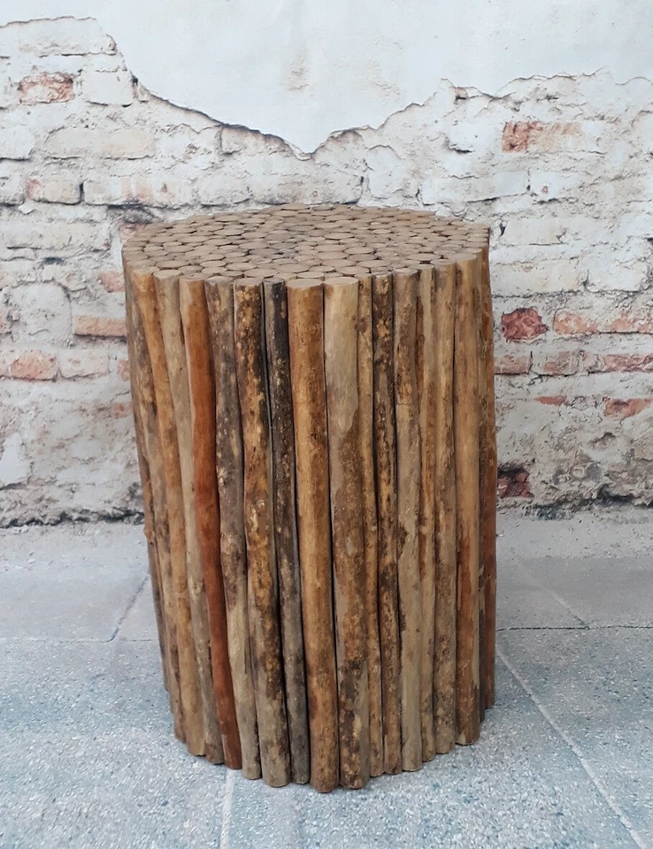 Holzhocker 46x34cm Beistelltisch Stuhl Couchtisch Bali Handarbeit Massivholz - Bild 1 von 1