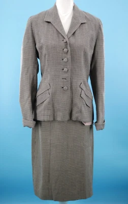 Винтажный женщин 50-х 2 ПК черный и белый гончая платье костюм Sz M 1950-х Топ и юбка - Изображение 1 из 4