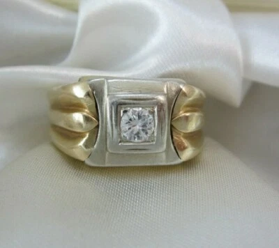 ~VERY NICE MENS 14K MULTI-TONE GOLD SOLITAIRE DIAMOND RING (SIZE 10) .18CT, 7.5G - Image 1 of 4