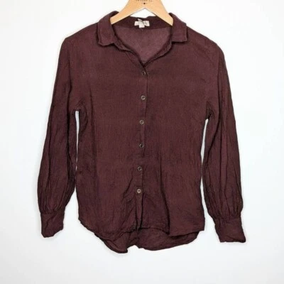 Garnet Hill Button Up Blouse Gauaze Light Weight Maroon Red Women's Size 4 GUC - Image 1 of 4