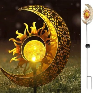 Solar Garden Lights Outdoor Stakes Sun & Moon Glass Globe Pathway Stake Light... - Picture 1 of 7
