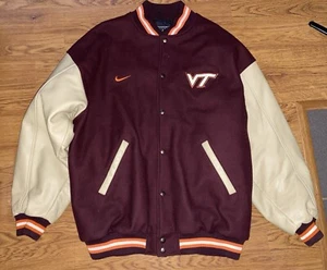 Vintage Y2K Nike Virginia Tech Hokies Mens Wool Leather Lettermen Jacket Size 2X - Picture 1 of 7
