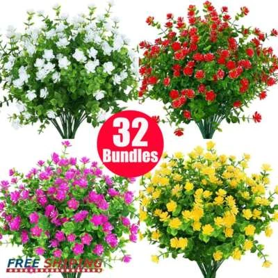 32 Bundles Plastic Fake Artificial Flowers UV Resistant Plants  Outdoor Decor - Image 1 of 4