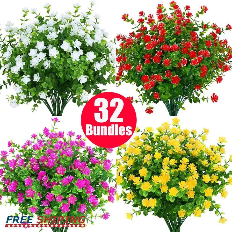 32 paquetes de flores artificiales falsas de plástico plantas resistentes a los rayos UV decoración exterior Foto 1 de 4