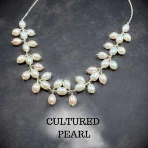 Zuchtperlen - Gypsophila Halskette - Elfenbein - 925 Sterling Silber - NPG001 - Bild 1 von 7