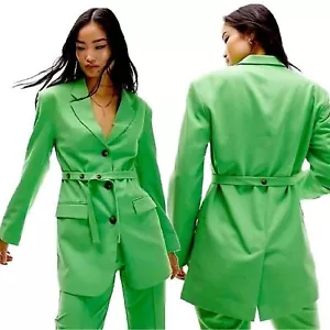 Blazer lungo donna con cintura Topshop nuovo preferito dai blogger in verde taglia 8 - Foto 1 di 6