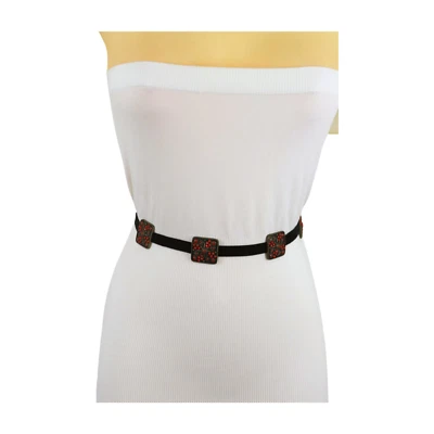 Mujeres Plateado Metal Cuadrado Dijes Negro Corbata Estilo Étnico Cinturón Rojo Cuentas Flor S M Foto 1 de 4
