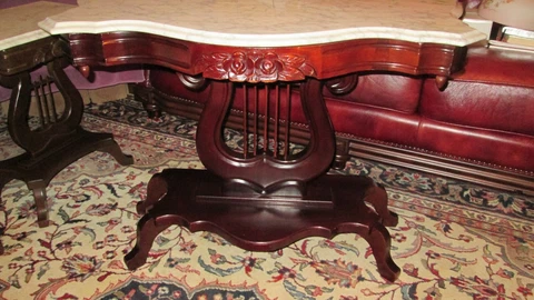 Vintage Solid Mahogany Marble Top Tables - complete set Cover