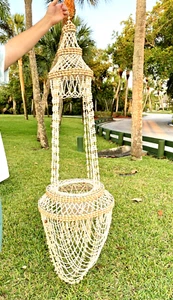 HUGE Vintage 70s Cowrie Sea Shell Hanging Macrame Plant Holder 6 FEET Boho MCM - Picture 1 of 6