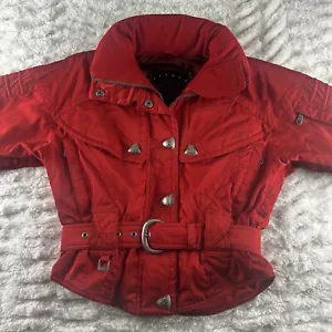Spyder Jacket Womens Size 8 Red Thinsulate- Embroidery- Ski Coat- Hidden Hood - Picture 1 of 19