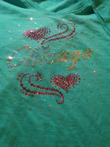 Women Chicago TShirt Blue Large 100% Cotton Pink and Silver Sequins - Picture 1 of 3