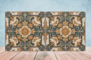 Azulejos de pared de cerámica victoriana - Juego de 2 azulejos de cerámica para salpicadero de cocina para baño - Imagen 1 de 3