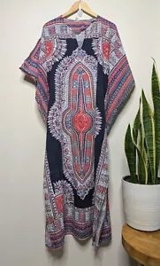 Vintage 60s 70s Indian Cotton Dashiki Kaftan Boho Hippie Festival Dress M/L B6 - Picture 1 of 14
