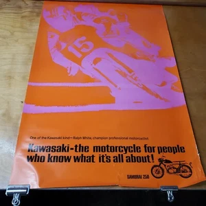 VINTAGE RARE 1960s DEALER KAWASAKI SAMURAI 250 RALPH WHITE POSTER 36 X 24 - Picture 1 of 7