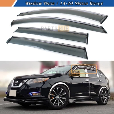 Para Nissan Rogue 2014-2020 Borde cromado Viseras de ventana tintadas a humo Protectores de lluvia Foto 1 de 4